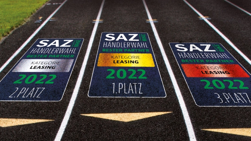 SAZbike Awards 2022: Plaketten für ersten, zweiten, dritten Platz in der Kategorie Leasing